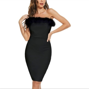 Nhicdns Womens  Strapless Bodycon Midi Dress With Feather Bandage Size Small NWT